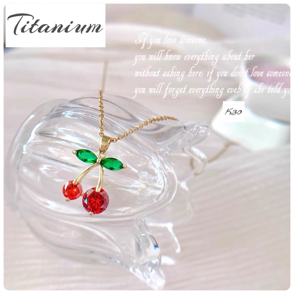 COD! kalung titanium wanita liontin cherry red import / kalung cherry anti karat