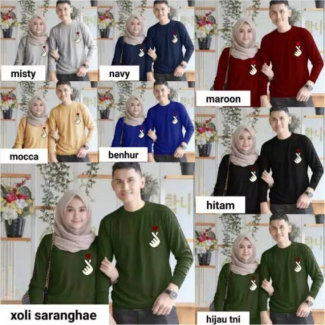 Kaos couple saranghae lengan panjang - baju pasangan sweater love