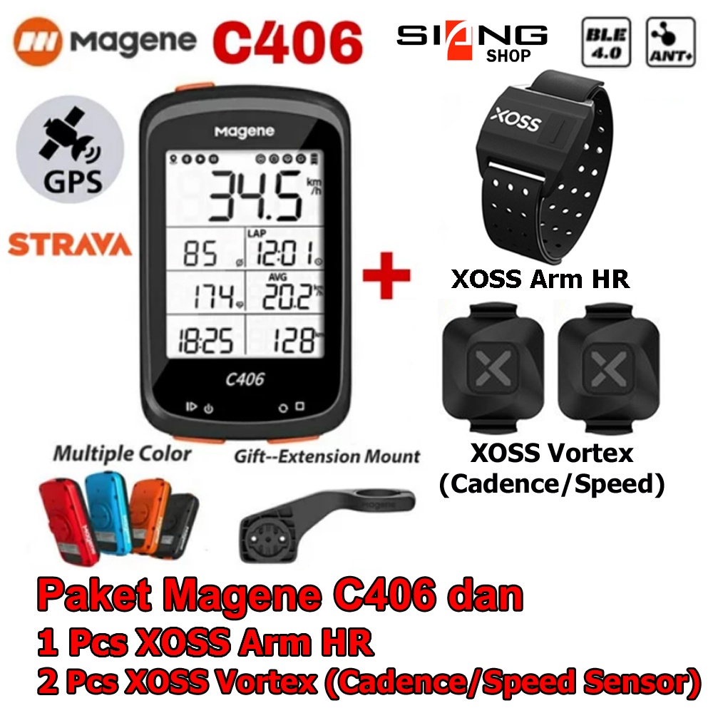 Cyclocomp / Speedometer sepeda MAGENE C406 bundling XOSS ARM HR dan 2 pcs XOSS VORTEX