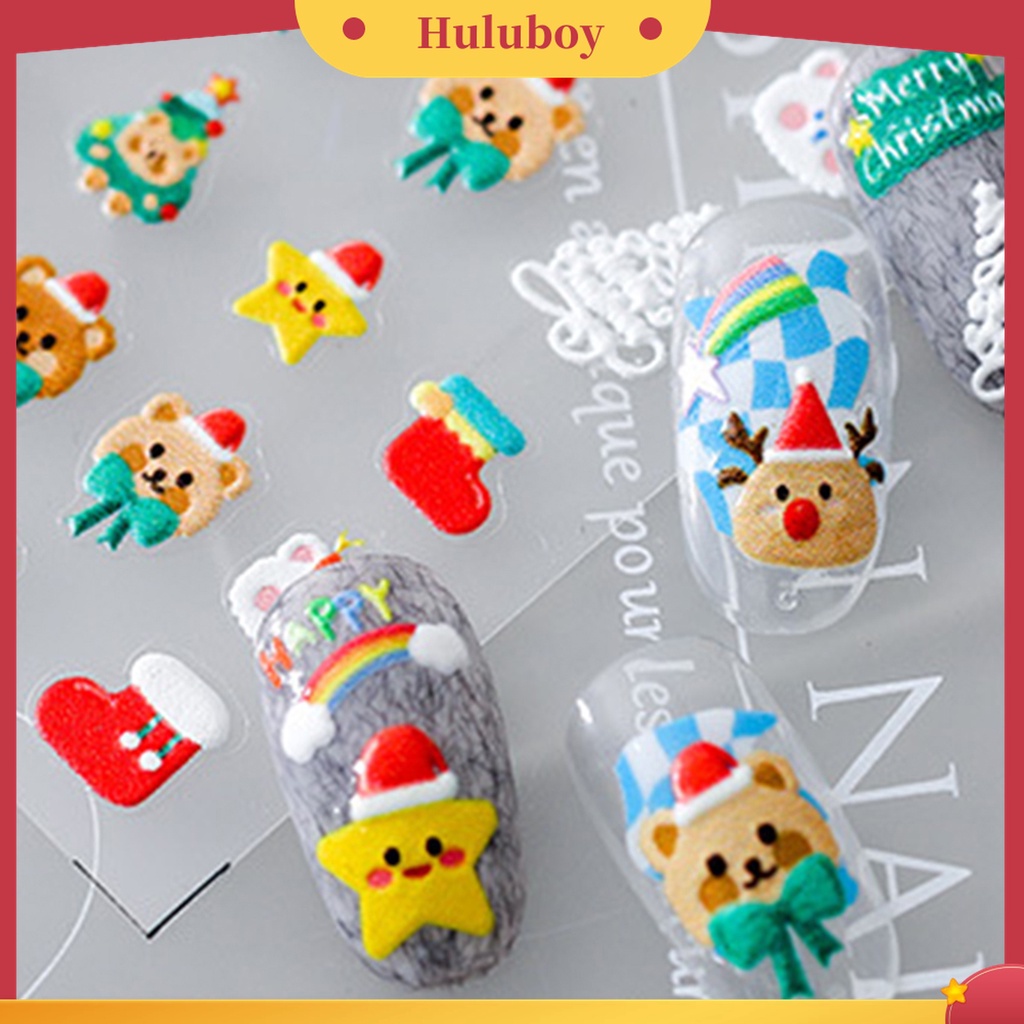 Huluboy Huluboy♡ Stiker Kuku 5D Motif Snowflake / Manusia Salju / Natal Untuk Nail Art