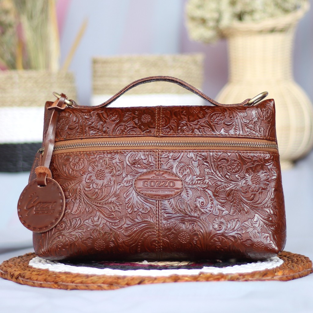 TAS SLEMPANG WANITA KULIT ASLI MOTIF BATIK HAVANA RAISA - FREE GRAVIR NAMA