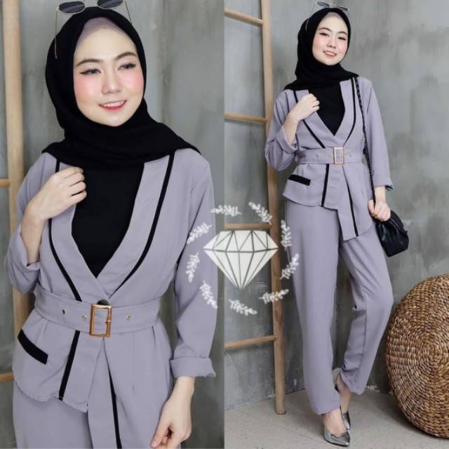 SET BLAZER OLIVER KR ADA VIDEO REAL PICT FASHION PAKAIAN WANITA ATASAN OUTER CARDI DAN CELANA