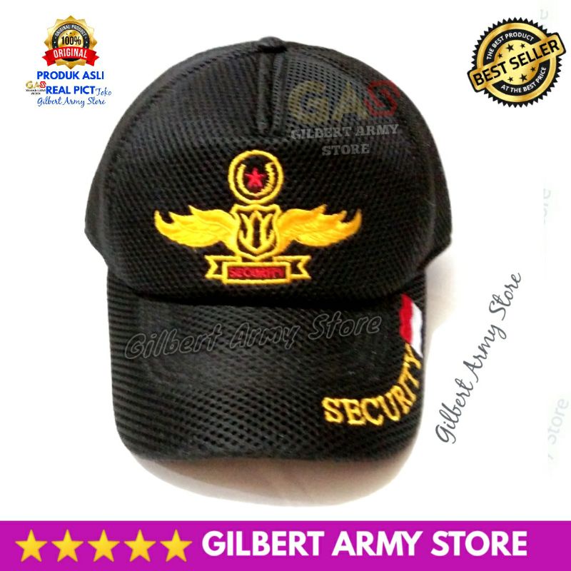 Topi Security Satpam Bordir sayap Jaring Hitam Gilbert Army Store Terbaru KUALITAS PREMIUM MURAH