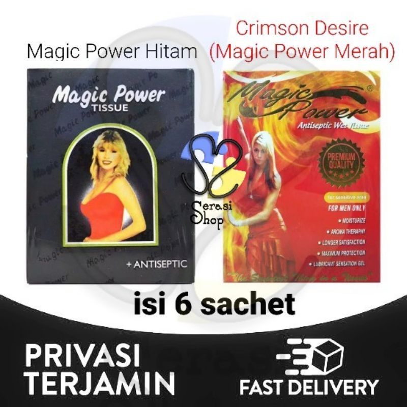 Magic Power Hitam 6pcs / Magic Power Merah Crimson Desire 6 sachet tissue basah obat kuat tisu magic