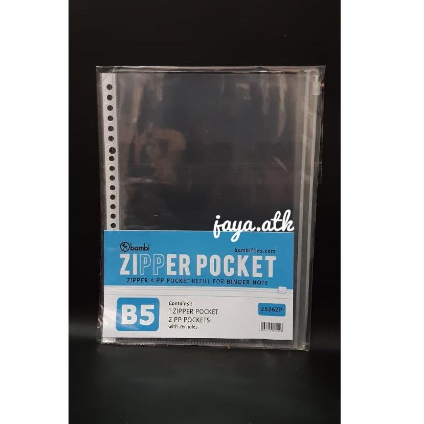 

[KODE HS6VI] MAP PLASTIK ZIPPER POCKET ZIP BAG SLETING B5 26 RING MULTIHOLES BENING TRANSPARANT 2526ZP BAMBI