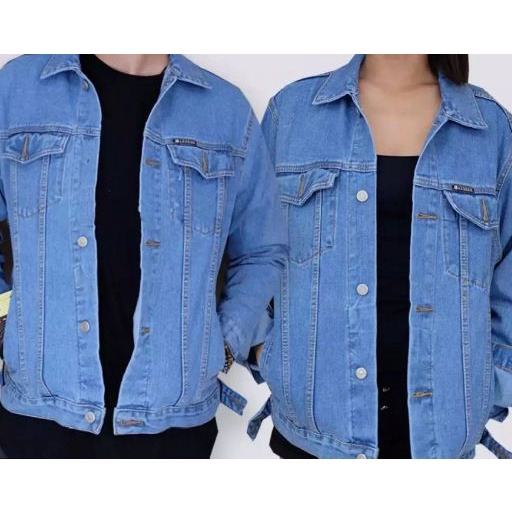 JAKET JEANS ALMA SANDWASH JUMBO LD 100-146 BAHAN DENIM JAKET WANITA CROPTY BIGSIZE-WILYWONKAMEDIUMLD100