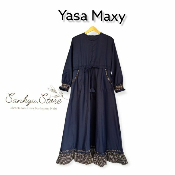 Yasa Maxy Dress Gamis Polos Kombinasi Polkadot Murah Gamis Balotelli Premium Terbaru