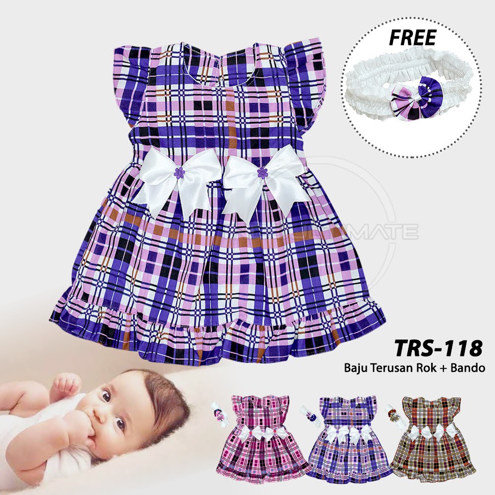 Dress Rok Bayi + Bando 0-12 bulan Planet kidz Baju Pakaian Bayi Perempuan Dress Bayi Pesta Baju Bayi Perempuan baju anak new born barulahir TRS-118