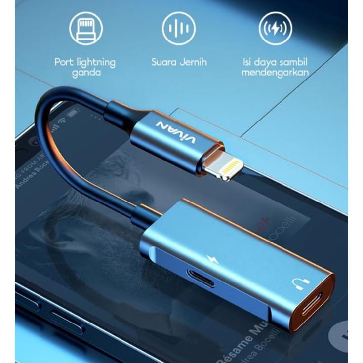 A_   VIVAN VAL02 Audio Converter Adater Iphone Lightning to Lightning + Lightning 2IN1 Audio Headphone Adapter iPhone ORIGINAL