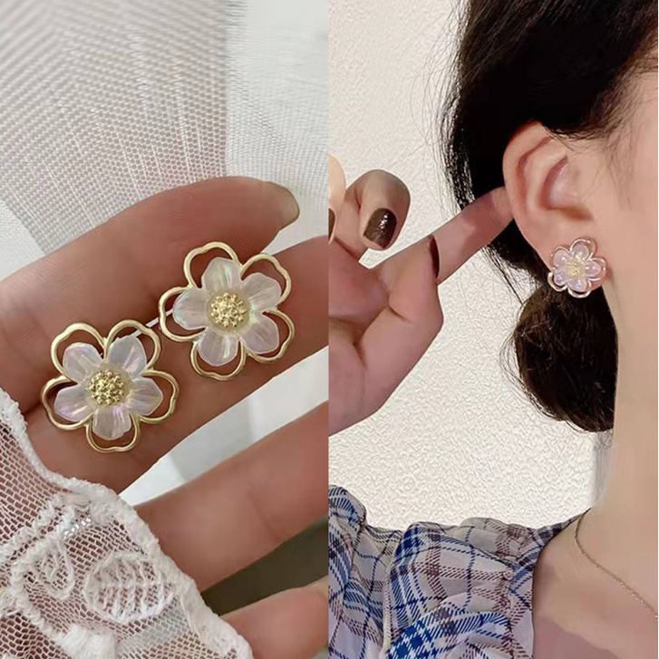 IFYOU Anting Stud Bentuk Hati Pita Aksen Mutiara Warna Silver Gaya Korea Untuk Wanita