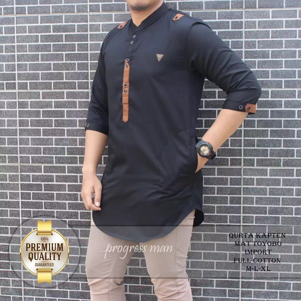baju Koko kurta lengan 3/4 ,baju Koko pria,fashion muslim pria,kurta pakistan-kapten hitam
