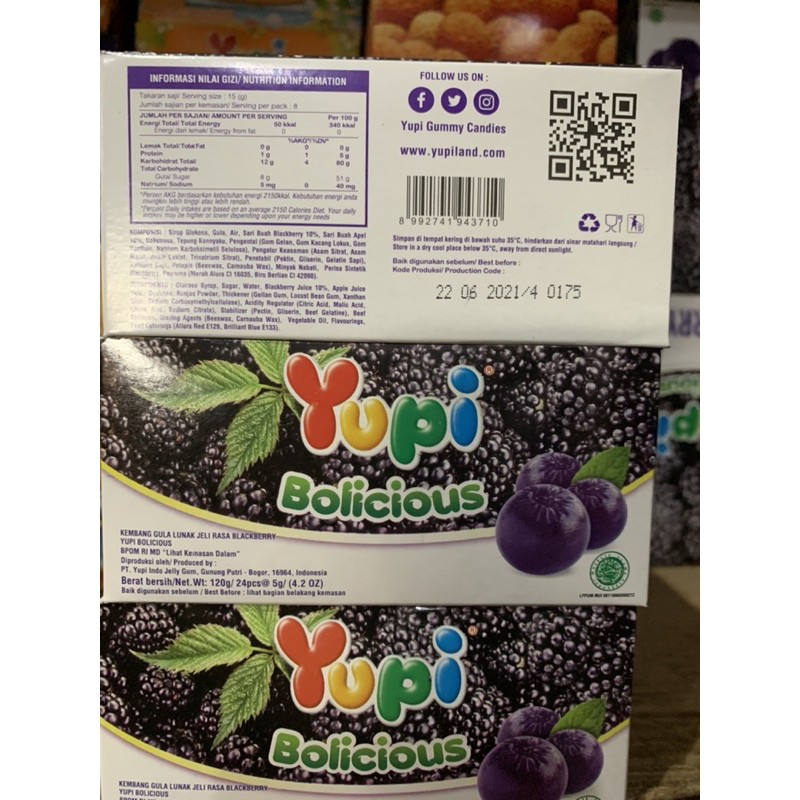 Yupi BOLICIOUS Blackberry 1 box isi 24 pcs