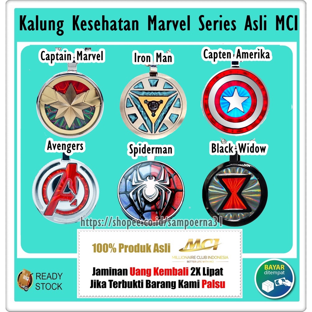 Kalung Kesehatan Marvel Asli Original MCI - Kalung Spiderman - Capten Amerika - Avengers - Captain M