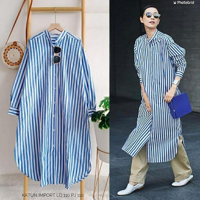 Zarra Stripe Tunik, TUNIK STRIPE CANTIK LD 110 fit XXL BAHAN KATUN IMPORT TERMURAH KEKINIAN OOTD MODIS TERLARIS