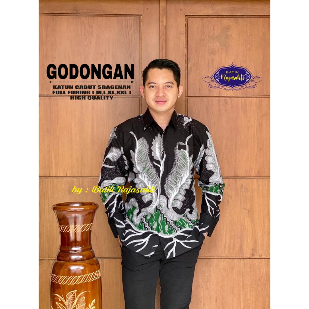 GODONGAN Kemeja Batik Pria Lengan Panjang Katun Halus FULL FURING Rajasakti