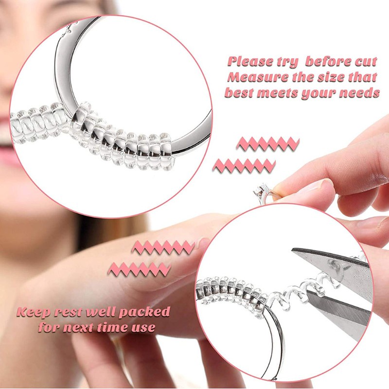 16pcs / Set Alat Pengecil Ukuran Cincin Model Spiral Transparan Dapat Disesuaikan