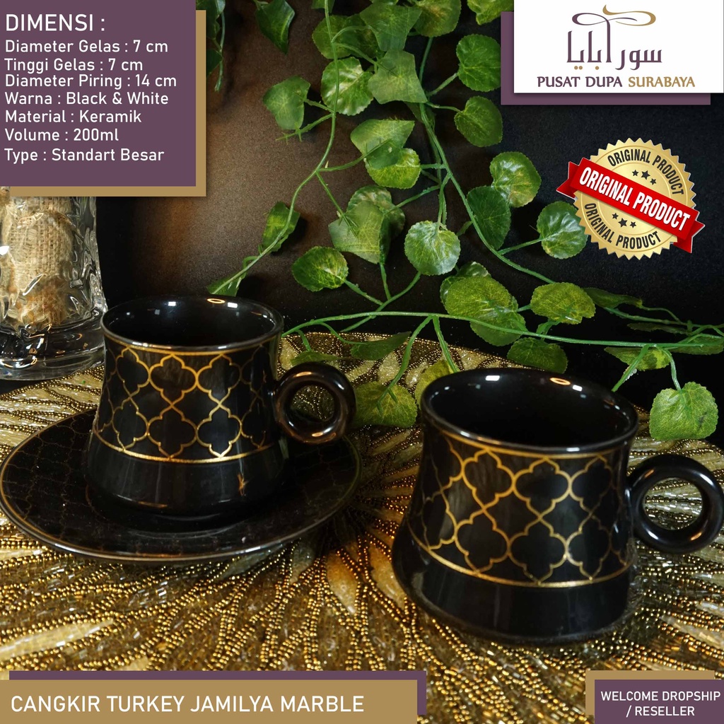 Cangkir/Kopi Keramik Set Turkey/Arab/Hitam Emas Mewah Premium (Isi 2) Limited Bukan Sango