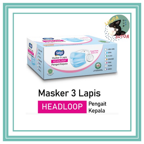 Masker Sensi 3 Lapis Headloop box - Sensi Mask Headloop 3 lapis pengait kepala isi 40 pcs