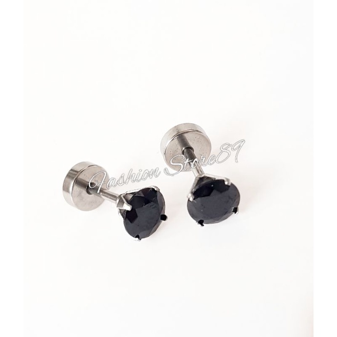 Titanium Anting Roda Permata Zircon Black White Antikarat anting roda Pria Wanita Impor