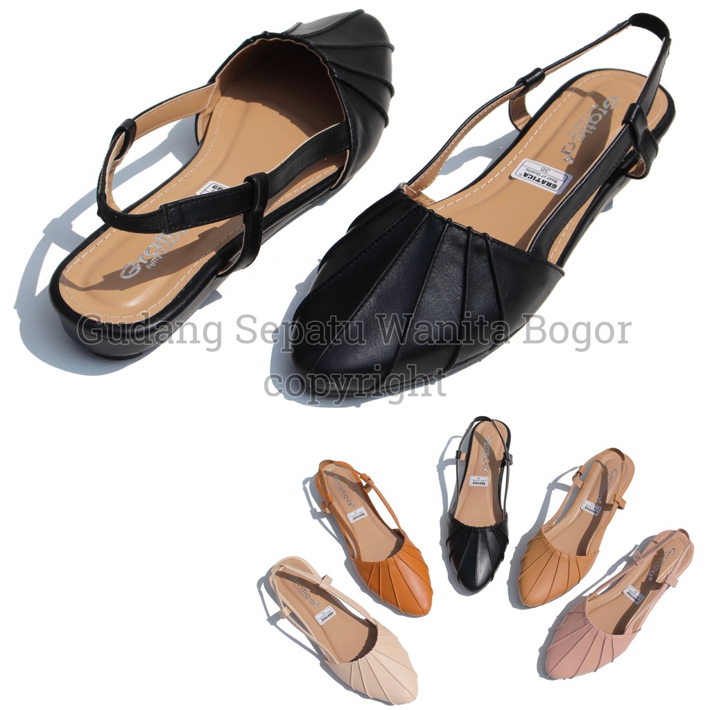 GRATICA Sepatu Kerja Kantoran Santai Wanita Flat Shoes Lancip Sendal Slop Tali Belakang KH 49