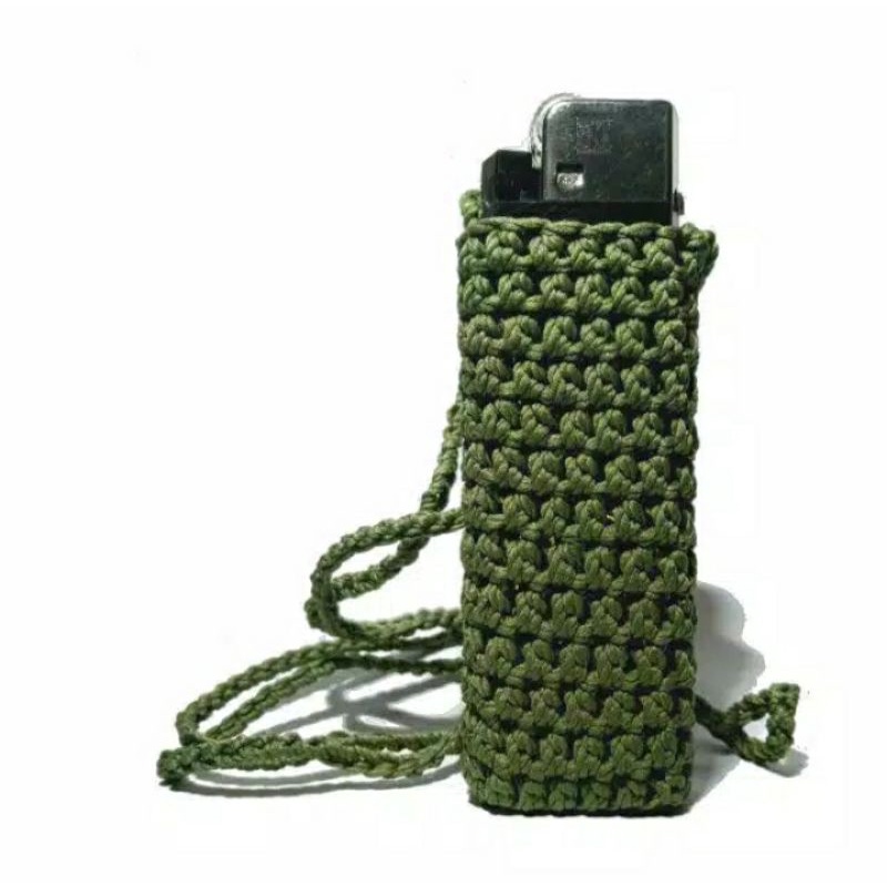 Kalung rajut tas rajut handmade gantungan kalung korek api tempat korek api army