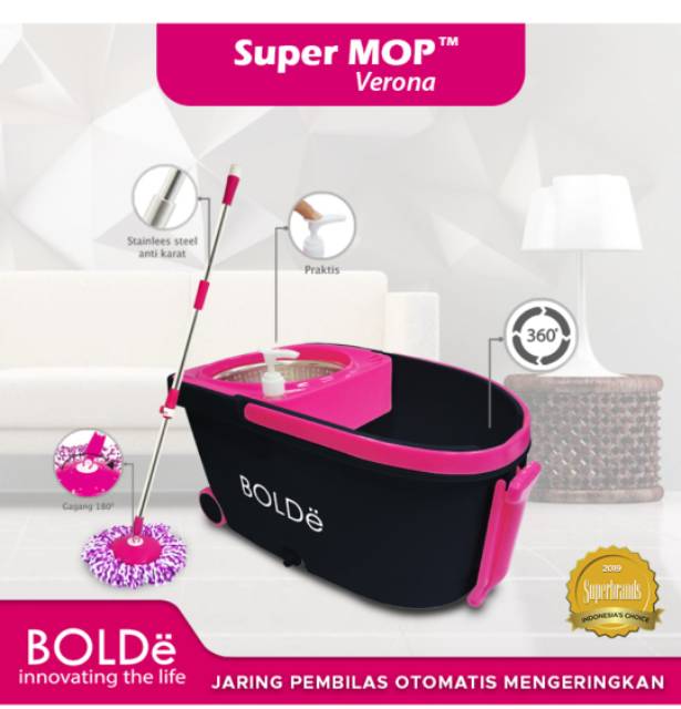 BOLDE VERONA SUPER MOP with Stainless Basket - Pink black