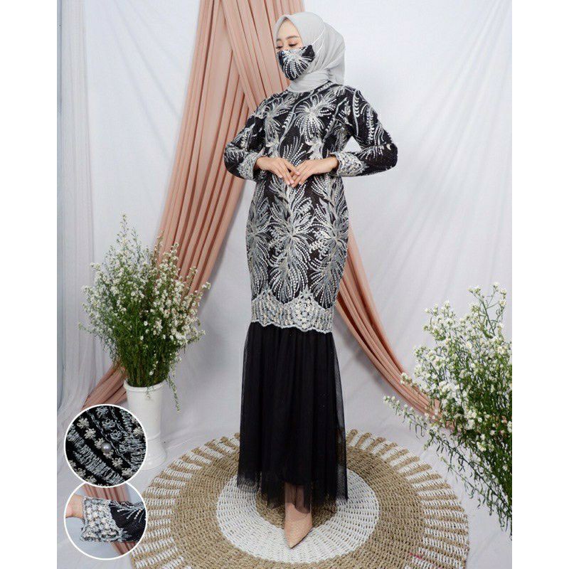 New Motif Gamis Tutu Duyung / Gamis Tile Mutiara / Gamis Tutu Slim Original / Gamis Hitam Premium