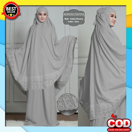 Mukena Lajuran Cewek Telekung Langsungan Rubiah Orang Dewasa L8N6 Lasercut Set Resleting Crinkle Sut