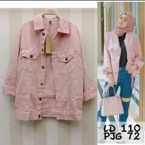 Jaket Wanita Jaket Denim Levis Jeans Jins Wanita Perempuan Jumbo Oversize Premium - PINK, XL(P6J5)