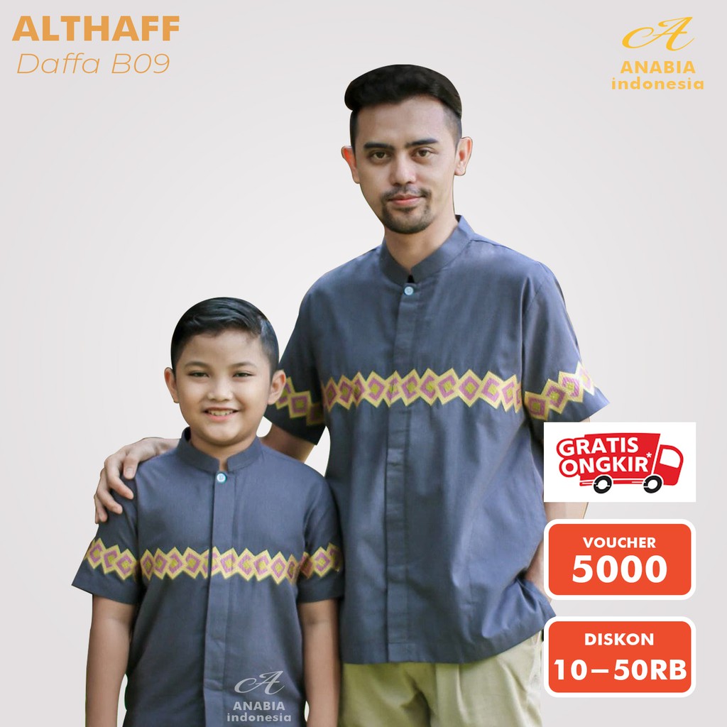 Baju Koko Couple Ayah dan Anak Laki Laki Terbaru 2022 Lengan Pendek Model Bordir Premium Althaff B09