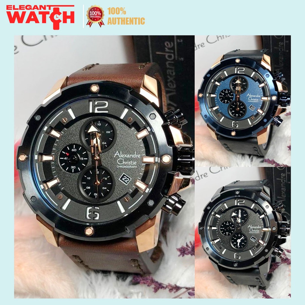 Jam Tangan Pria Alexandre Christie AC 6410 / AC6410 Leather Original Garansi Resmi