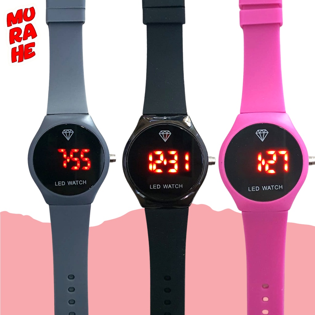 [COD] Jam Tangan Digital Wanita Pria LED 7556 Bulat Rubber Electronic Fashion Watch / Digital Watch