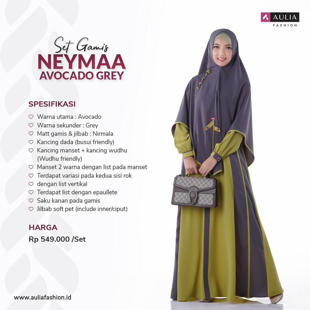 SET GAMIS DEWASA AULIA FASHION ORIGINAL NEYMAA AVOCADO GREY SET GAMIS DEWASA AULIA FASHION NEYMAA