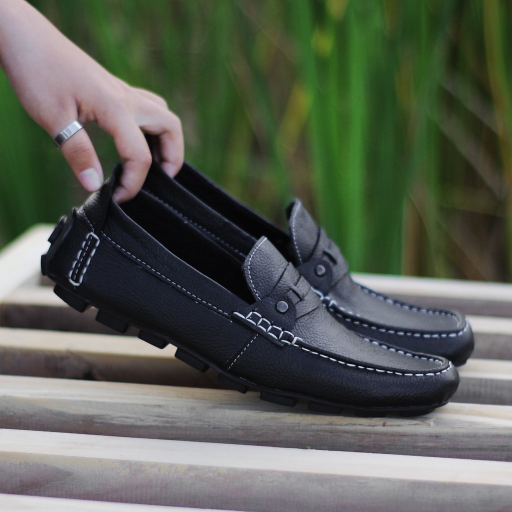 ENOZ X CORREA - Sepatu Slop Loafers Casual Kasual Pria Slip on Selop Formal Kerja Kulit Asli Murah Street Walk Solop Moccasin Gaya Sepatu Casual Pansus Cowo Keren Trendy Pesta Kekinian