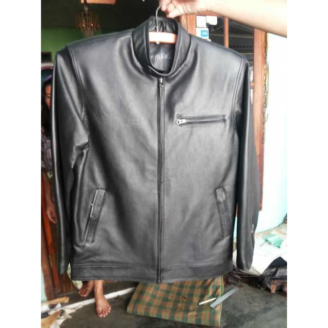 jaket kulit domba asli warna hitam polos