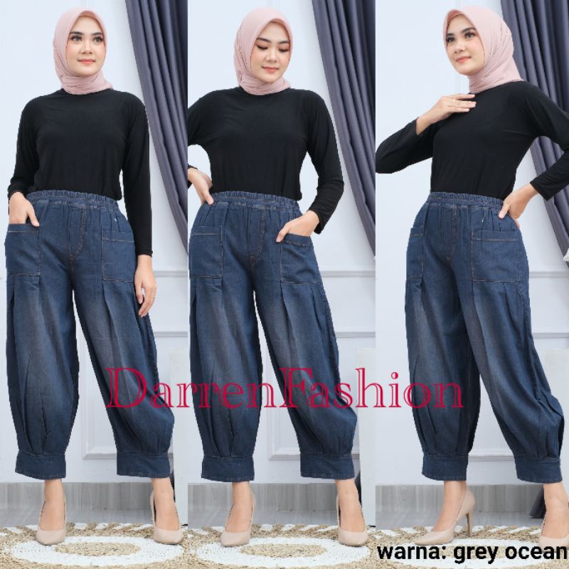 Celana Panjang Baggy Pants Hoppy Jeans Denim Wanita Boyfriend Jumbo Begi Cewek Kekinian