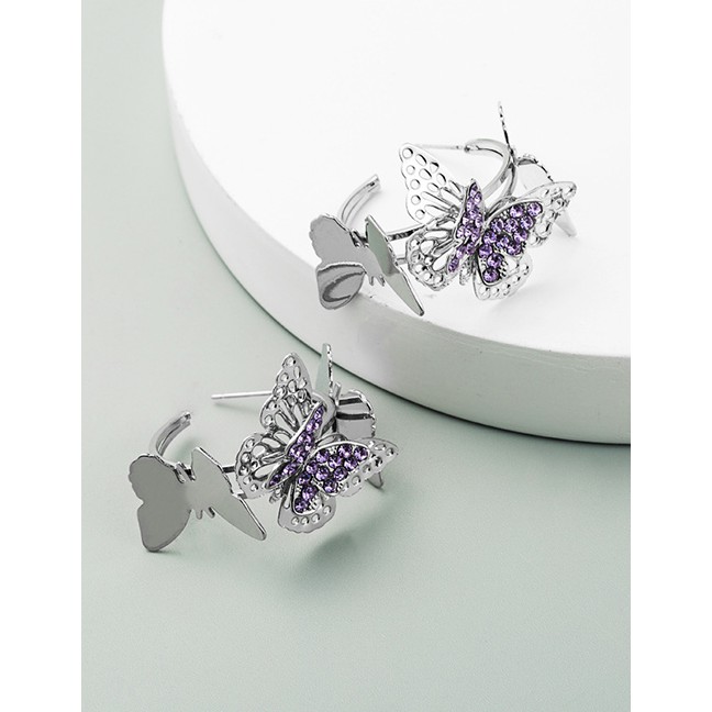 LRC Anting Tusuk Fashion C-shaped Butterfly And Diamond Alloy Hollow Earrings K69824