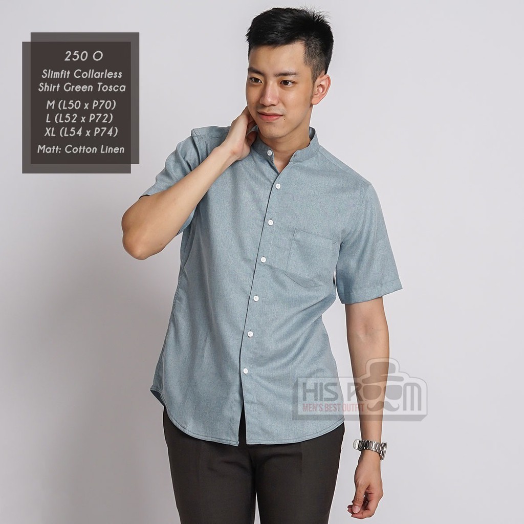 HSRM - Kemeja Pria Kerah Shanghai Kemeja Polos Pria Kemeja Lengan Pendek Collarless MD Shirt 250