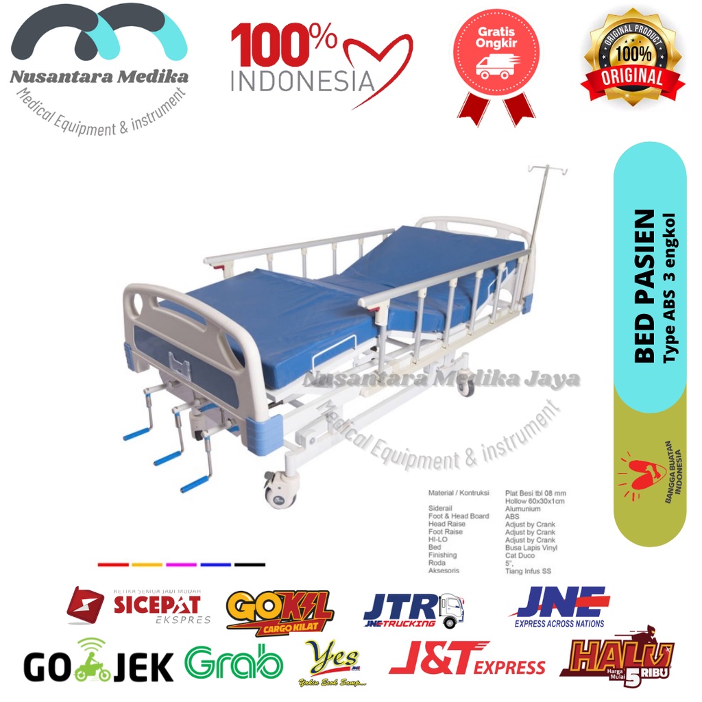 Bed pasien 3 Crank ABS / Ranjang pasien 3 Crank