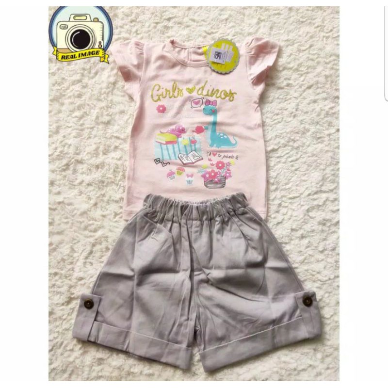 cloud bird setelan stelan baju kaos anak bayi perempuan cewek cewe girl dino 12-18 bulan lebaran