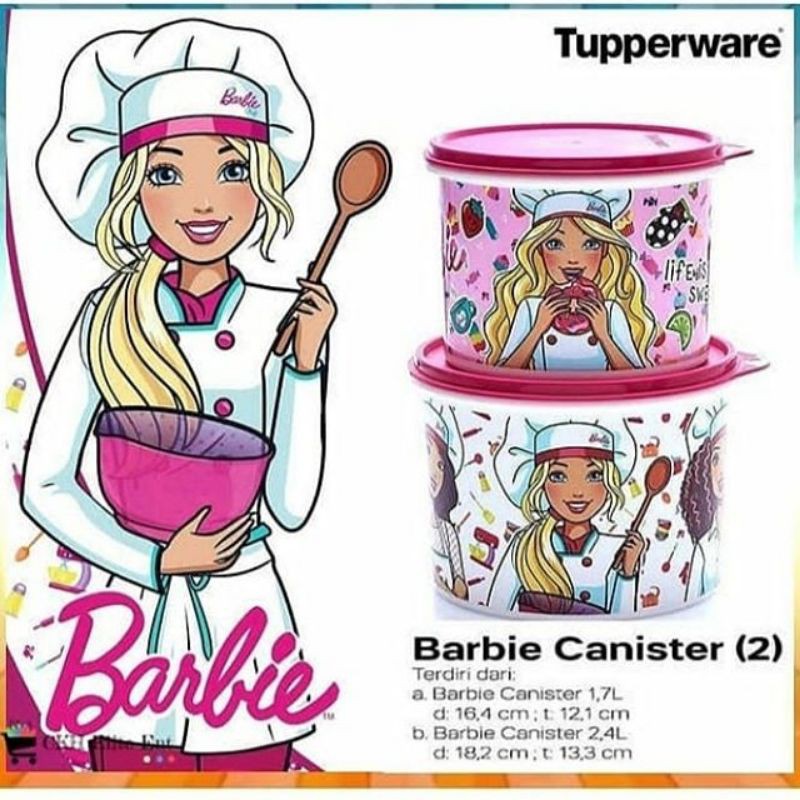 Barbie canister set isi 2 tupperware banjarmasin promo murah diskon wadah toples kue dll