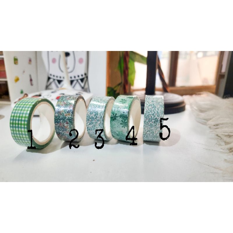 

1 roll washi tape masking tape green flower grid stiker kertas/selotif lucucute kawai jurnal scrapbook notebook laptop