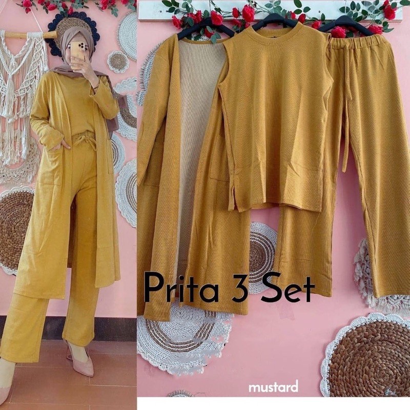 PRITA SET 3 IN 1 BAJU MUSLIM / ONE SET TUNIK FASHION MUSLIM / BAJU MUSLIM POLOS WANITA / BAJU HIJAB
