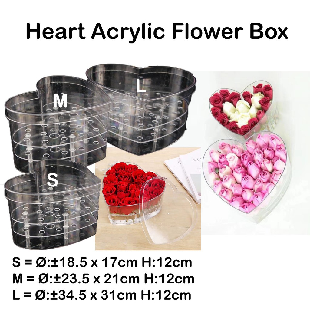 

Heart Acrylic Flower Box L - Bloom box bunga - rose - hadiah