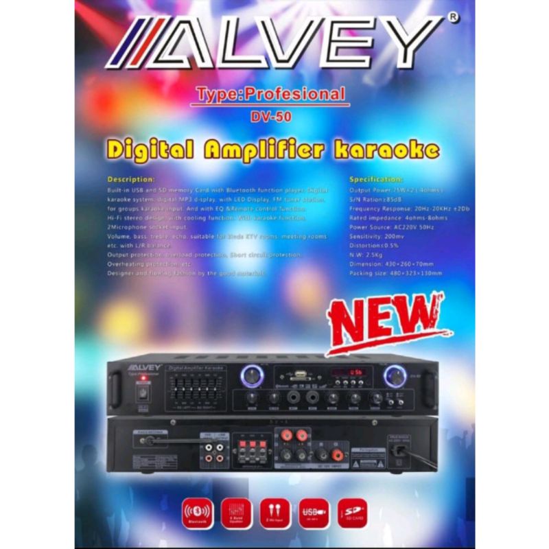Amplifier Power Karaoke ALVEY DV50 USB Bluetooth TERBAIK