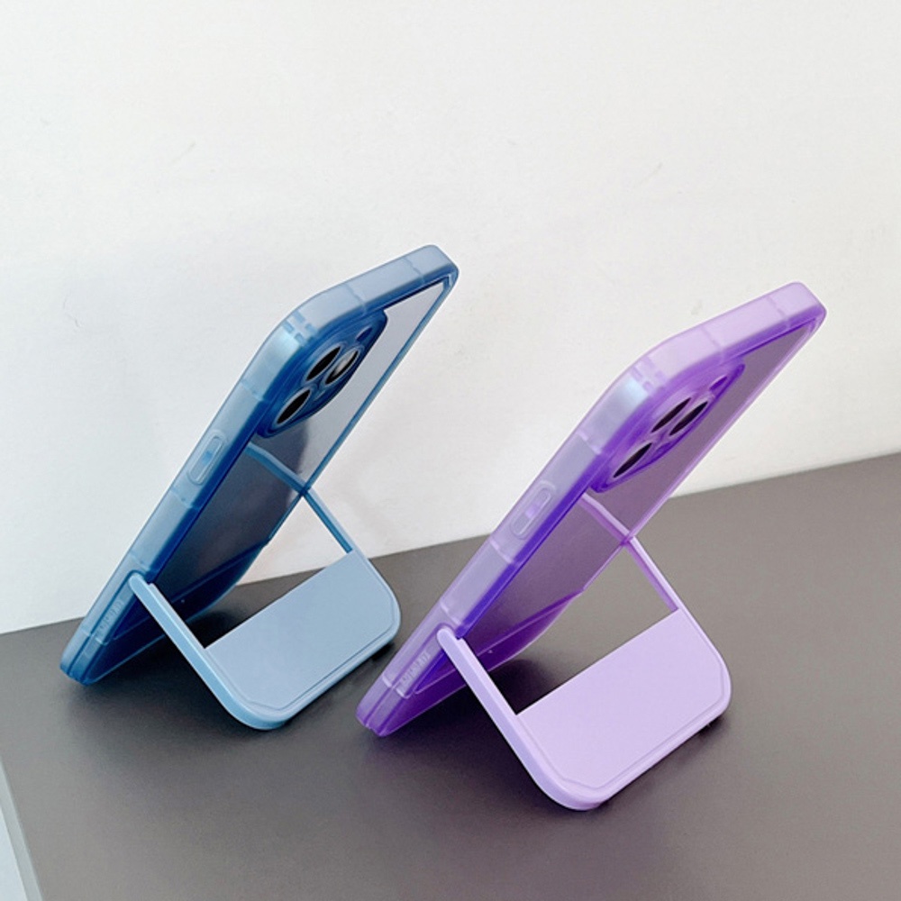 Soft Case Stand Holder Transparan Tahan Banting Untuk iPhone 11 12 13 Pro Max XS Max XR X 6 6s 7 8 Plus SE 2 3