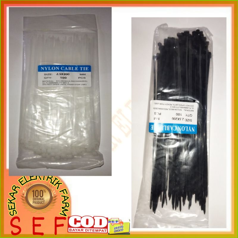 Cable Tie / ties / Kabel Ties 2,5 x 200 (Panjang 20 cm) isi 100 pcs KABEL PENGIKAT DLL