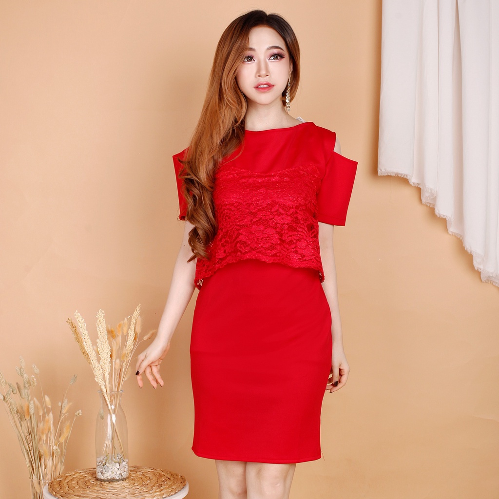Kathryn collection #137 , DRES BODYCON SCUBA IMPORT KOMBINASI BRUKAT GLITER
