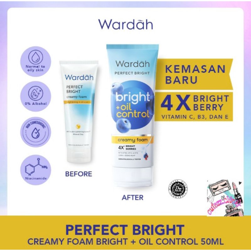 ☃Cutezz_Ching1☃&quot;New&quot;Wardah Perfect Bright Creamy Foam Brightening+Smoothing/+Oil Control 50ml