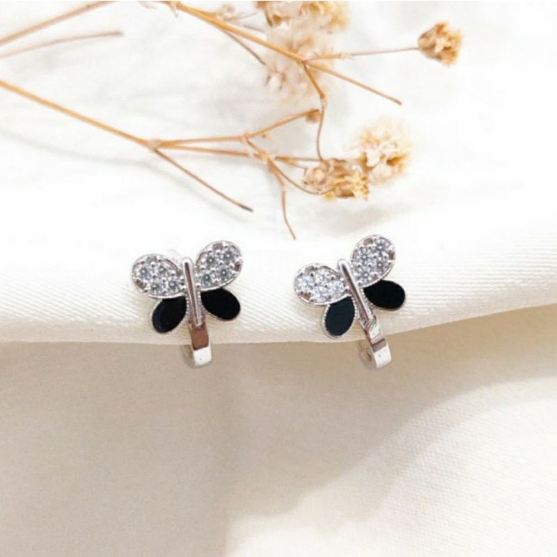 Anting Wanita butterfly Permata Putih Swarovski Perhiasan emas Asli